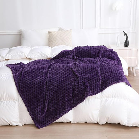 Puncuntex Deep Purple Throw Blanket 90"×90" inches Fuzzy 3D Jacquard Decorative Flannel Fleece Super Soft Plush Cozy Blanket for Couch Sofa Chair Lightweight