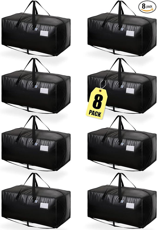 Moving Bags Heavy Duty,Extra Large Moving Bags for Travel/College Packing/Storage/Organization/Seasonal Clothes & Bedding Storage,Moving Supplies Bins,Compatible with Ikea Frakta Cart (Black,8 Pack)