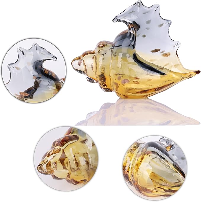 DOVDOV Hand Blown Glass Conch Statues, Gray and Amber Glass Art Figurines, Conch Shells for Coastal Home Decor, Living Room TV Stand and Bookcase Decor, Bathroom Shelf Tops and Cabinet Decor.