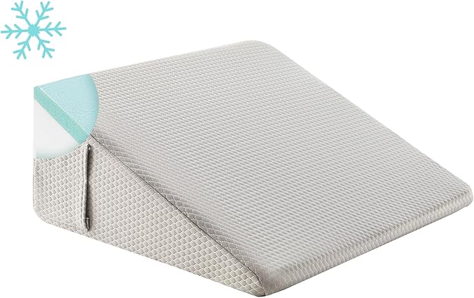 Wedge Pillow for Sleeping, 12 inch Elevated Support Bed Wedge Pillow, Breathable Triangle Pillow Wedge with Cooling Memory Foam Top - Removable Washable Cover, Grey