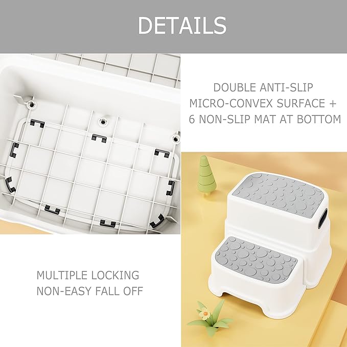 HOMKO 2 Step Kids Toddler Potty Training Step Stool for Bathroom Kitchen Sink and Toilet Anti-Slip Potty Stools, 3 in 1 Independent Stepping Stool, Grey…