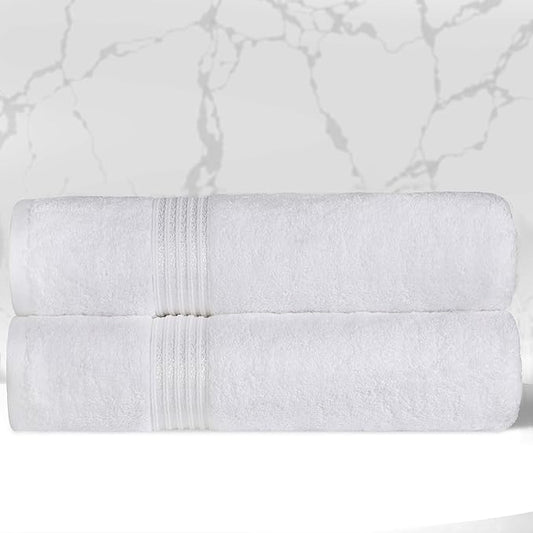 Superior Egyptian Cotton Bath Towel Set, Home Bathroom Towels, Master, Guest Bath, Decor Essentials, Quick Dry, Absorbent, Large Body Towels, Spa, Hotel, Resort, Adult, Kids, Set of 2, White