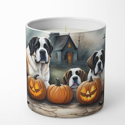 Caroline's Treasures DAC2050CDL Saint Bernard Spooky Halloween Decorative Soy Candle Nature Soy Wax Essential Oil Home Decor Ideal for Bedroom Kitchen Bath Office Gift, 10 oz