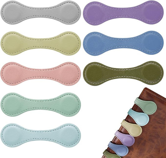 8 Pcs Leather Magnetic Bookmarks,Retro Magnetic Bookmark Holder,Double-Sided Magnetic Buckle for Wallet,PU Leather Bookmark Gift Suitable for Reading Lovers(Light Colour)