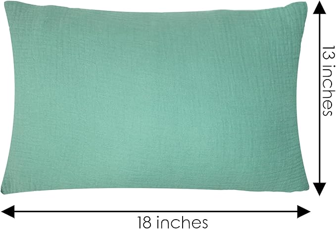 Organic Cotton Muslin Mini Pillowcases with Envelope Design,2 Pack Ultra Breathable Kids Toddler Pillowcases for Boys and Girls- 13 x 18 inches (Turquoise)