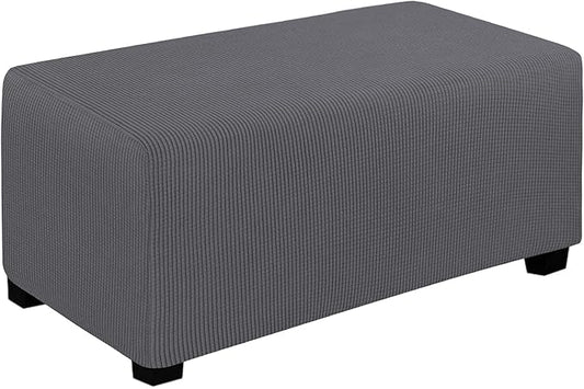 Easy-Going Stretch Ottoman Cover Folding Storage Stool Furniture Protector Soft Rectangle slipcover with Elastic Bottom(Ottoman Large,Grey)