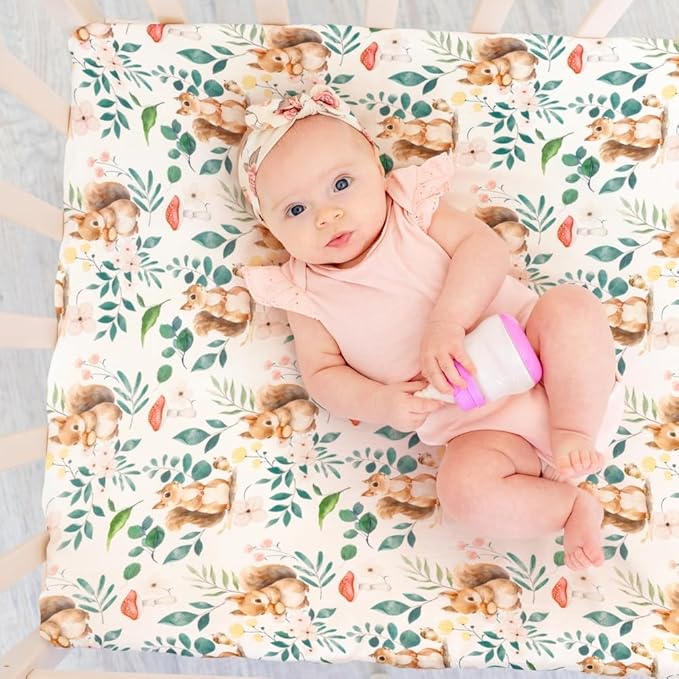 4 Pack N Play Sheets Woodland Forest Animals Wood Neutral Unisex Fitted Baby N Play Sheets Fitted for Standard Pack and Plays and Mini Cribs Set for Baby Boys or Girls (Cartoon Fox)