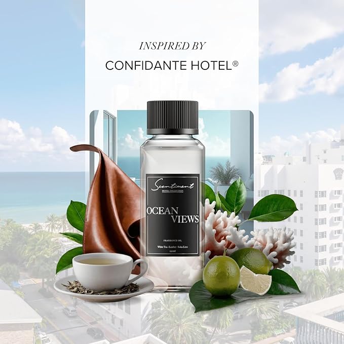 Ocean Views Hotel Diffuser Oil | Aromatherapy Home Fragrance | Inspired by Confidante® Andaz Miami Beach | Luxurious Scent with Notes of White Tea, Leather, Soku Lime (50 mL)