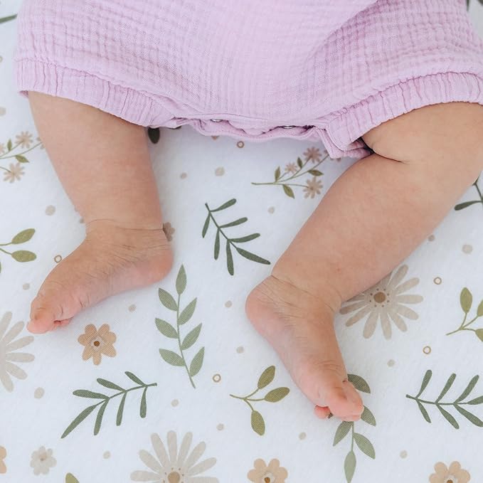 Bassinet Sheet, 100% Cotton Knitted Jersey, Fit Bassinet Crib Mattresses, Fitted Crib Sheets, Super Soft, Toddler Fitted Sheet, Unisex,2 Pack,Green/Flowers, 17x32x4