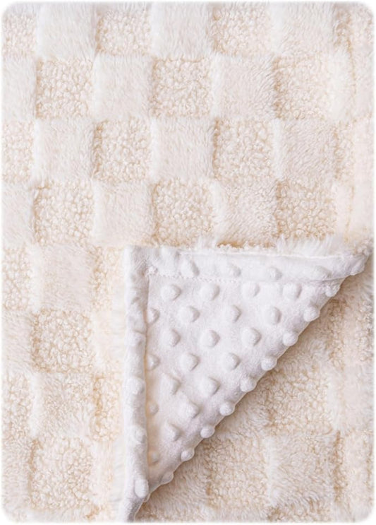Soft Checkered Baby Blankets for Unisex Girls or Boys Breathable Gender Neutral Nursery Double Layer Blankets with Dotted Backing for Newborn Toddlers (30??X 40??