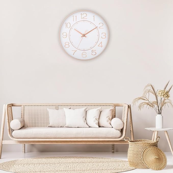 HZDHCLH Modern Wall Clocks Battery Operated,10 inch White and Rosegold Clock for Wall,Silent Small Wall Clock for Living Room Bedroom Kitchen Office Nursery Decor