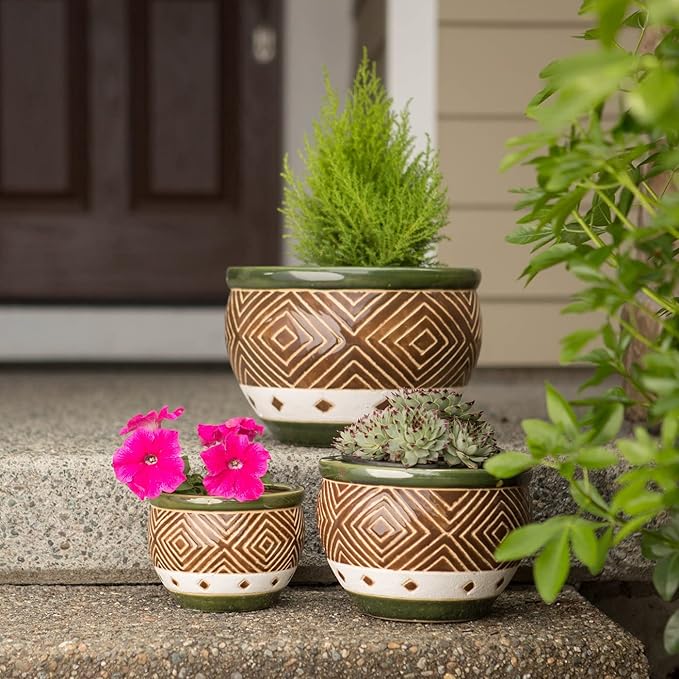 Gifts & Decor Ceramic Jade Garden Planters Flower Plant Pot Set, 3-Piece
