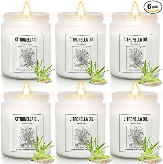 6 Pack Citronella Candles Outdoor - 42Oz Natural Soy Wax Candle Set, 300 Hour Long Lasting Scented Candles for Camping, Backyard & Patio