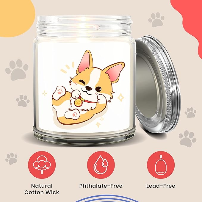 1OAK Lavender Scented Candles - Dog Lover Gifts for Women - Dog Themed Gifts - Made in USA (Corgi)