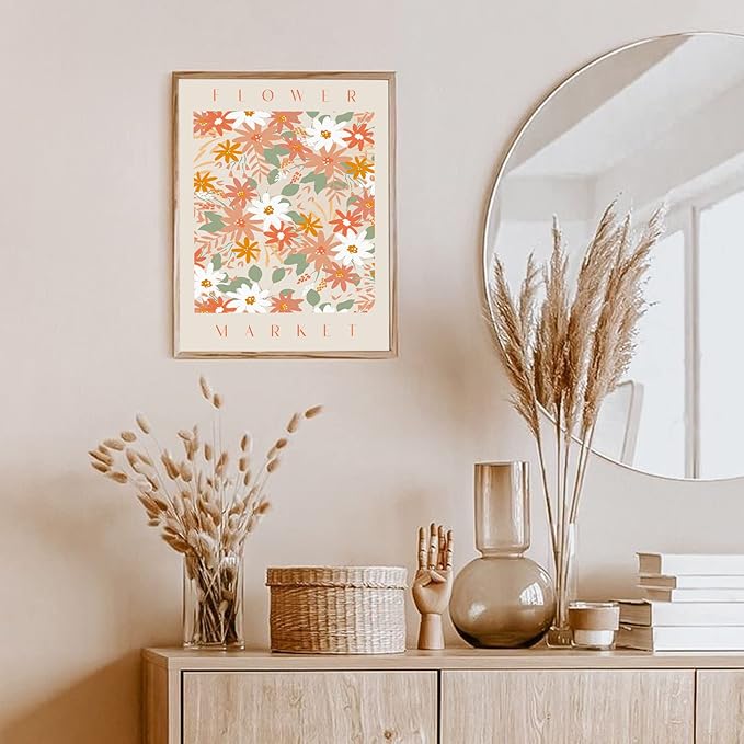 InSimSea Wall Art Prints Poster Flower Market Wall Art Set Danish Pastel Aesthetic Room Decor Floral Posters, Vintage Flower Prints Pictures for Living Room Bathroom Easter Decor UNFRAMED, 8X10in