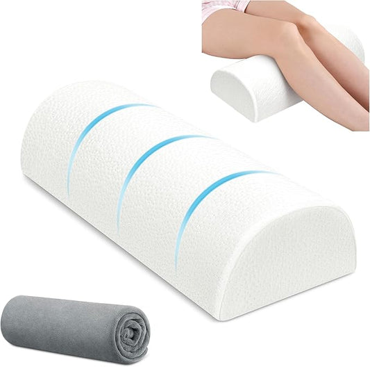 Knee Pillow for Side Sleepers Memory Foam Leg Pillows for Sleeping Yoga Bed Half Moon Bolster Pillow for Neck Pain Relief with 2 Pillowcases 20.5 x 8 x 4.5 Inches(White+Grey, Standard Size)
