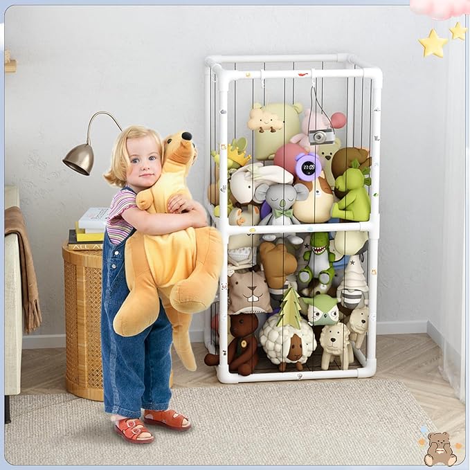 Extra Large Plush Stuffed Animal Storage Zoo Holder Standing, Kids Toy Storage Organizer Shelves Basket with Nets for Stuffed Animals, Play Room Decor Corner Toy Box Storage. (Thicker Tube)