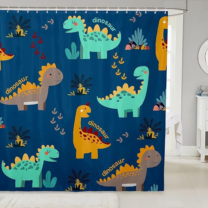 Feelyou Dinosaur Bathroom Shower Curtain Set Cute Dinosaur Bath Curtain Cartoon Dinosaur Shower Curtain Kids Toddler Boys Girls Kids Dinosaur Kids Bathroom Accessories 72"x84"