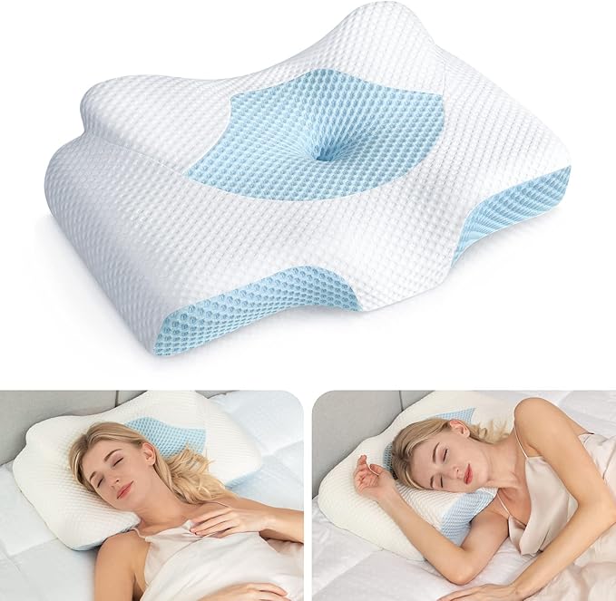 Osteo Cervical Pillow for Neck Pain Relief, Hollow Design Odorless Memory Foam Pillows with Cooling Case, Adjustable Orthopedic Bed Pillow for Sleeping, Contour Support for