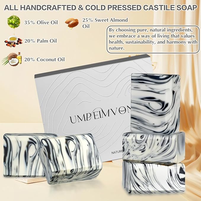 5 Pack Castile Soap Bar Handmade Organic Olive Oil Soap, All Cold Process Natural Bar Soap for Women and Men, Olive and Coconut Oil Infused Keep Skin Silky and Hydrated, 3.53 oz