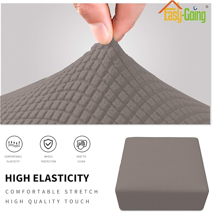 Easy-Going Stretch Ottoman Cover Folding Storage Stool Furniture Protector Soft slipcover with Elastic Bottom (Medium,Taupe)