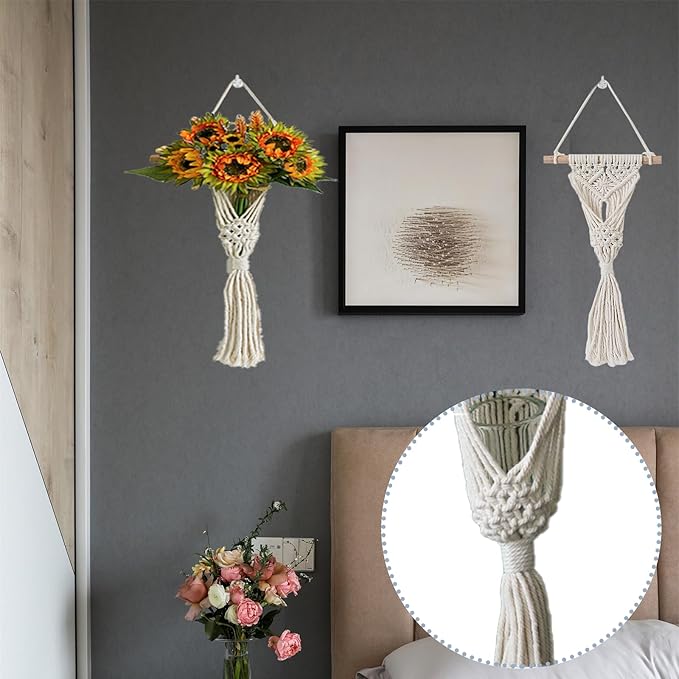2 Pcs Handmade Woven Bohemian Tapestry Macrame Woven Wall Hanging Bohemian Handmade Woven Tapestry Home Decoration Macrame Boho Wall Hanging Decor for Living Room Dorm Apartment Office Decoration