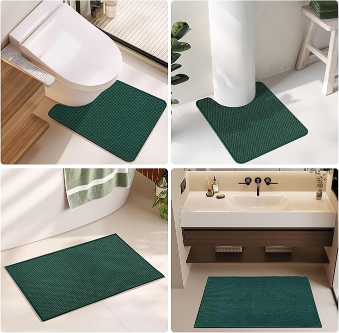 Bathroom Rugs Non Slip Washable, Super Absorbent Thin Bath Mat Small Quick Dry Low Pile Bathroom Rug, Dark Green 20"x30"