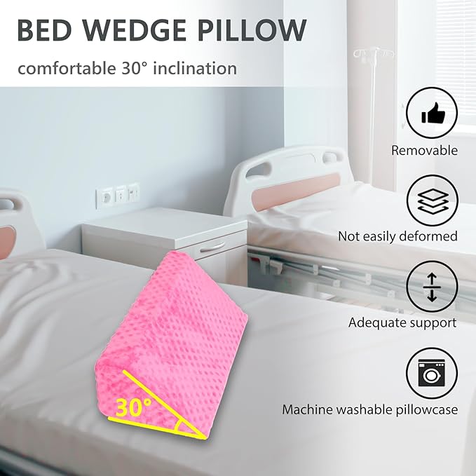 Wedge Pillow for Side Sleeping, Body Positioning Foam Wedge Pillow, Side Wedge Pillow for Sleeping Non-Slip Back Positioning Pillow for Bed Sore Wedge (Pink)