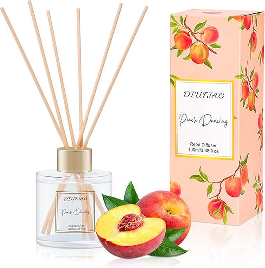 100ml Scent Diffuser with 6 Fiber Sticks, 3.5 oz Reed Diffuser Set Aromatherapy Fragrance Diffusers Air Fresheners for Home Bedroom Bathroom (Peach)