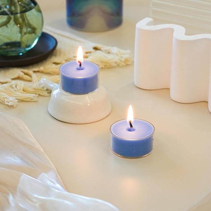 12 Unscented Natural Soy Tealight Candles in Clear Cups, 5H Long Clean Burning, Hand-Poured Blue Mini Tea Candle Set for Parties, Spa, Meditation, Gift, Holiday, Emergency, Home Decor