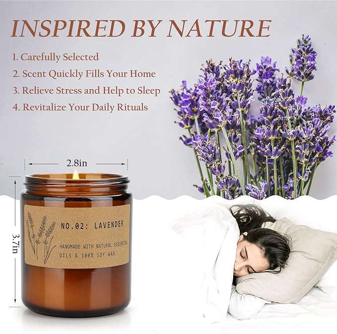 Candles for Home Scented, 4 Pack Candle Gifts for Woman, Large Lavender Rose Amber Aromatherapy Scented Candles, 220H Long Lasting Soy Wax Candle Set for Mother's Day, Birthday, Anniversary, Men