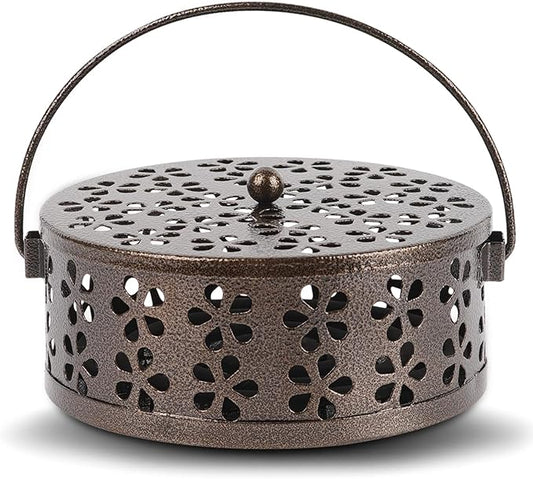 Portable Iron Mosquito Coil Holder with Handle Round Heat-Resistant Incense Holder for Home Office Camping (Bronze, 1Pack)