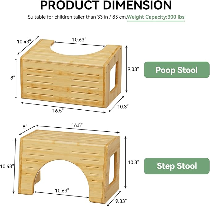 AmazerBath Toilet Stool for Toddler Potty Training, 3-in-1 Sturdy Bamboo One Step Squat Poop Foot Stool, Non-Slip Baby & Kids Potty Step Stool for Bathroom Sink, Kitchen Counter, Bedroom, Closet, 9"