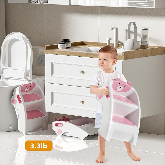 Folding Kids Step Stool for Bathroom and Potty Training,2.9lbs,Anti-Slip, Anti-Tip A-Frame Design with 10-Second Setup-Potty 2 Step Stool for Toddlers,CPC Certified for Safety and Easy Hand Washing
