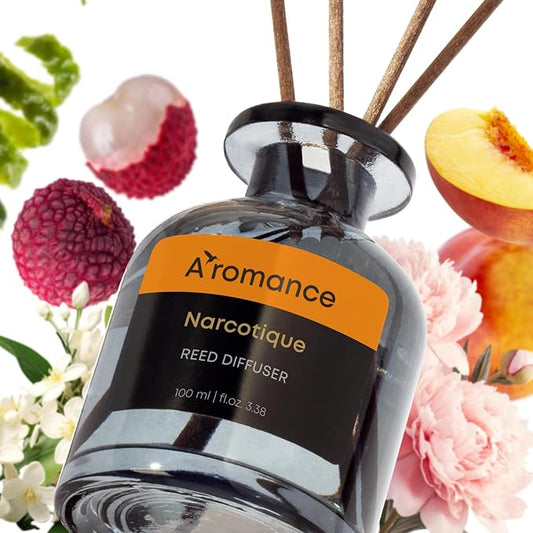 Narcotique Reed Diffuser Set | Floral-Fruity Fragrance | 3.38 oz Scent Fragrance Oil Diffuser for Bedroom, Bathroom, Home Décor and Gift, Decorative Air Fresheners with Sticks