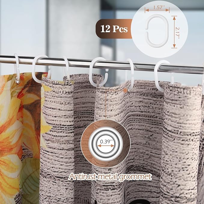 Aimego Long Farmhouse Shower Curtain - Country Get Naked Donkey Sunflower Rustic Wooden Fabric Cloth Bath Shower Curtain Set with 12 Hooks Bathroom Decor Accessories Bathtub Curtain, 72"x78"