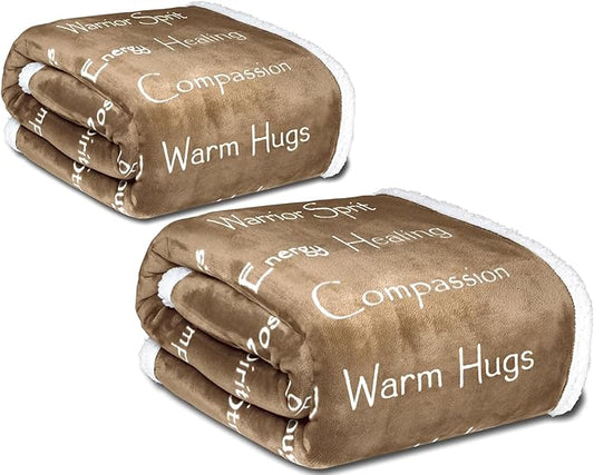 WOLF CREEK BLANKET - Compassion Blanket (Brand)- Strength Courage Super Soft Warm Hugs, Get Well Gift Blanket Plush Healing Thoughts Positive Energy Love & Hope (~Camel 2X, 50 x 65 Sherpa)