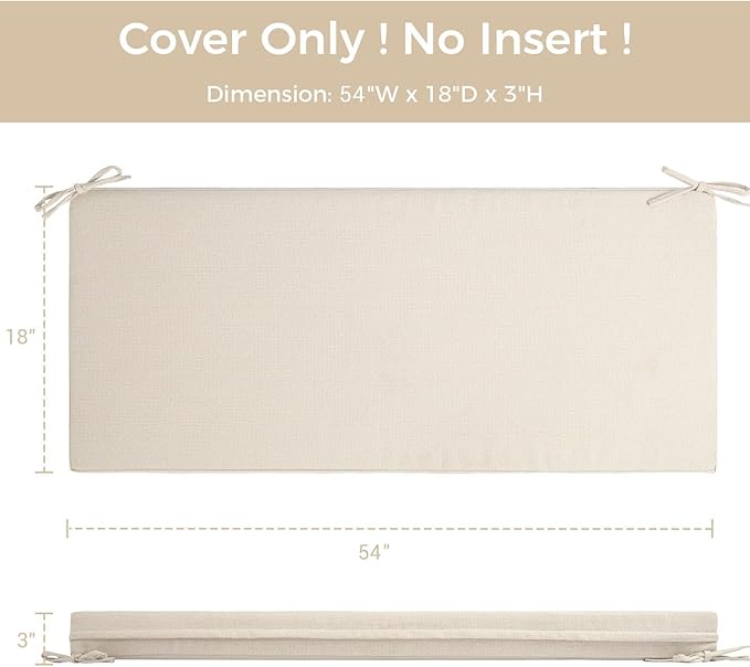 Patio Bench Cushion Covers for Outdoor Furniture with Ties,Water Resistant Loveseat/Settee Cushion Slipcover 54x18x3 Inch for Swing Porch Garden(Replacement Cover Only)-Cream