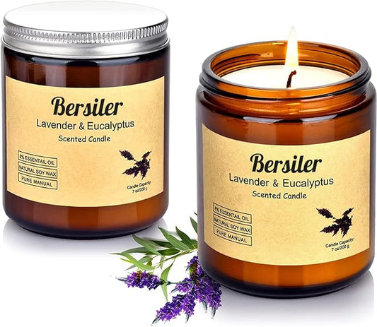 Aromatherapy Candles, 14 OZ Lavender Eucalyptus Scented Candles Stress Relief and Relax for Home & Bedroom Gift for Women Birthday Christmas, Soy Wax Candles (Lavender Eucalyptus 2 Jar)