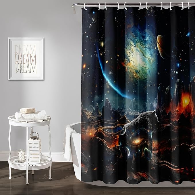 AILONEN Leopard Shower Curtain for Bathroom, Black Panther Bathroom Curtain,Galaxy Starry Planet Space Bath Curtain 48" W*72" H Polyester Waterproof Wildlife Bathroom Curtain with 12 Hooks