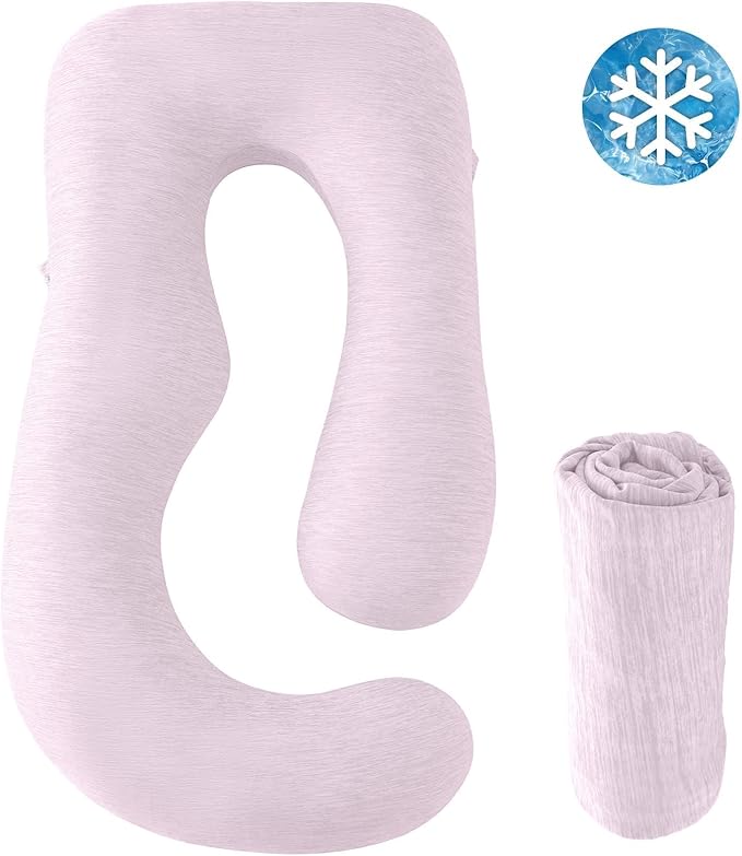 SASTTIE Cooling Pregnancy Pillow Cover, 57-inch U Shaped Pregnancy Pillow Case, Cooling Maternity Pillow Cover Fits 55/57 Inch Pregnant Pillow, Pink