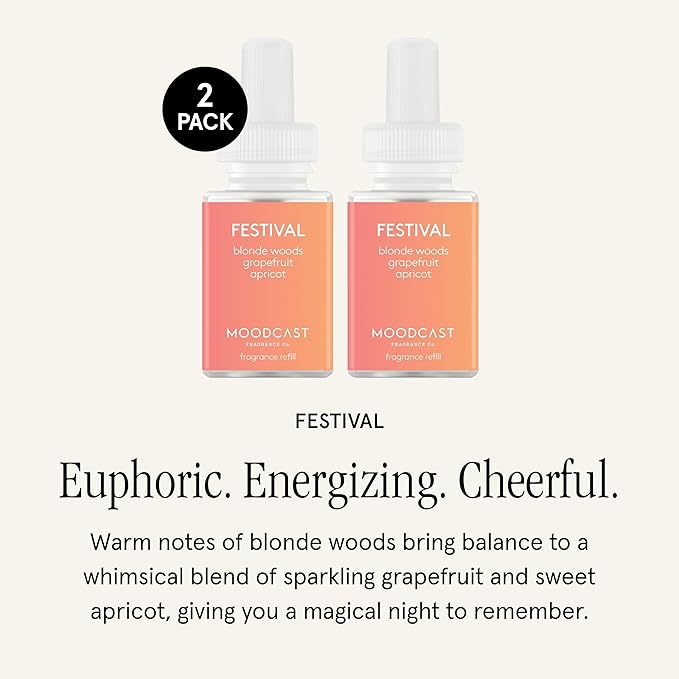 Pura & Moodcast Home Scent Refill - Smart Home Air Diffuser Fragrance - Up to 120-Hours of Premium Fragrance per Refill - Household Essential - Clean & Safe Diffuser Fragrance - 2 Pack, Festival