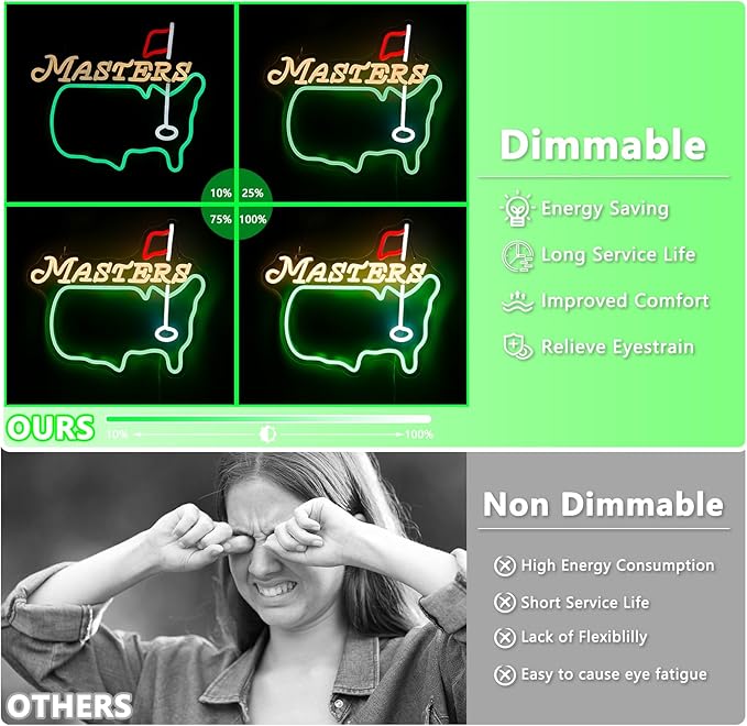 Masters Neon Sign, Golf Neon Signs for Wall Decor, Dimmable Led Signs for Bedroom, Light Up Signs for Golf Club Sports Bar Business Man Cave Party Decorations