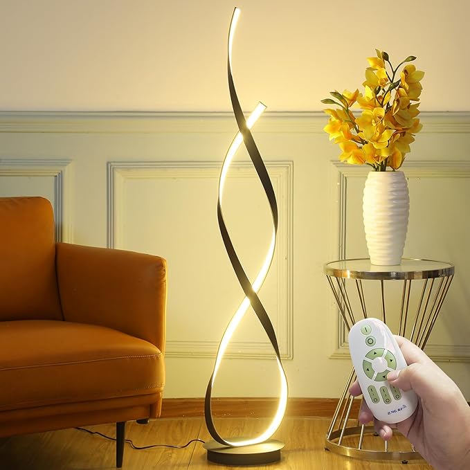 40W 4000LM 54.3 inches Black Floor Lamp for Living Room Bedroom with 3 Color Temperature Remote Control (Black)
