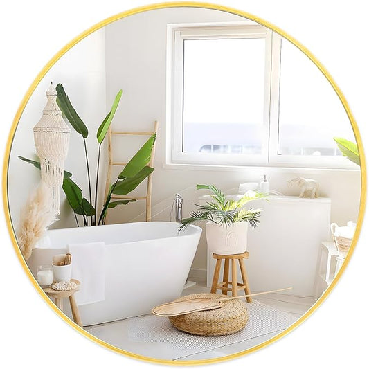Fabuday Round Gold Mirror 28 Inch - Large Circle Mirror for Bathroom, Bedroom, Living Room, Hallway Decor, Hanging Big Golden Framed Circular Mirror