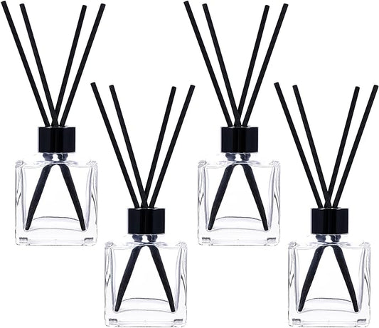 frangrance Glass Diffuser Bottles Diffuser Jars with Black Color caps and Reed Sticks Set of 4 pcs 150ml Fragrance Accessories use for DIY Replacement Reed Diffuser Sets