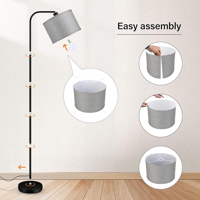 BoostArea Dimmable Floor Lamp for Living Room,Arc Sofa Lamps with Remote Control,Stepless Dimmable & Colors Temperature 2700k-6500k,67 in,Tall Modern Standing Lamp for Bedroom Study Room Office,Grey