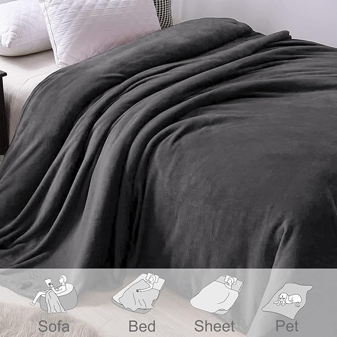 Exclusivo Mezcla Fleece Blanket Twin Size for Bed, Super Soft and Warm, All Season Use, Cozy, Plush, Lightweight, 60x80 Inches Dark Grey