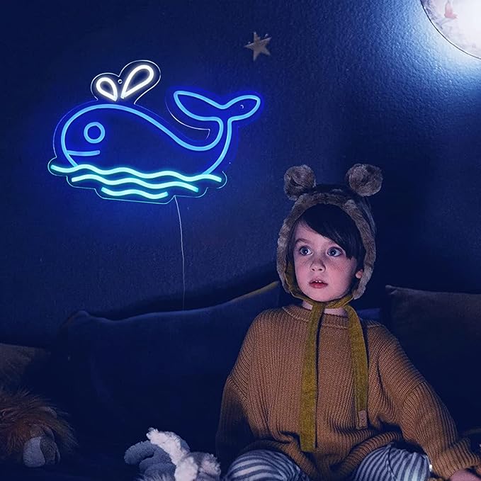 JFLLamp Whales Neon Signs for Wall Decor Neon Lights for Bedroom Led Signs Suitable for Living Room Office Man Cave Beer Bar Pub Restaurant Christmas Party 5V Usb Power, 15 * 8.7 Inch(Blue+Azure）