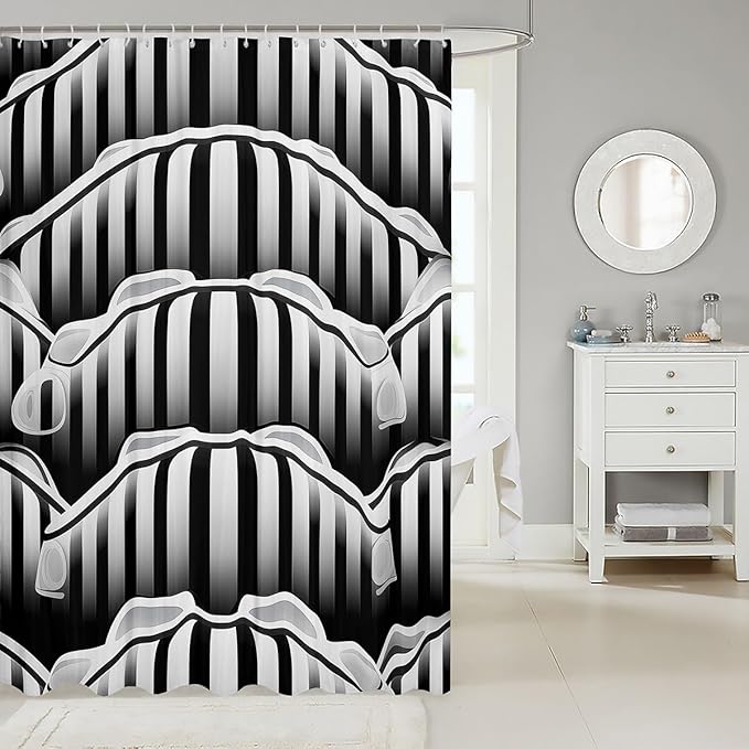 Feelyou Black White Stripe Fabric Shower Curtain Ombre Shower Curtain for Boys Girls Abstract Art Bathroom Waterproof Accessories with 12 Hooks Modern Curtains,72x72 Inches